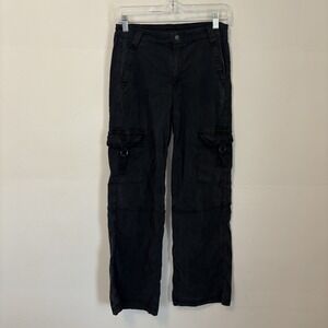 American Eagle Super High Rise Baggy Wide‎ Leg Cargo Pants Black Streetwear 0
